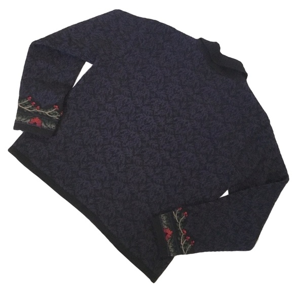 𝅺Talbots Holiday Lambswool Blend Holiday Cardigan Sweater Navy. Sz. MP - Picture 2 of 7